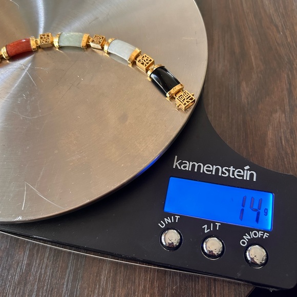 Vintage 60βs multicolored, jade bracelet, set in gold overlay - Picture 11 of 17